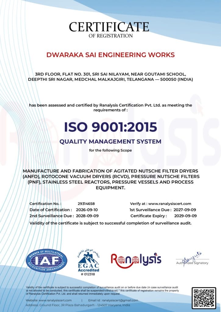 ISO 9001:2015 certification Dwaraka Sai Engineering Works ISO 9001 : 2015